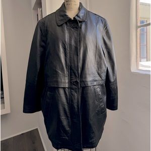 Vintage Black SOFT Leather Oversized Jacket with Detachable Fur Lining L
